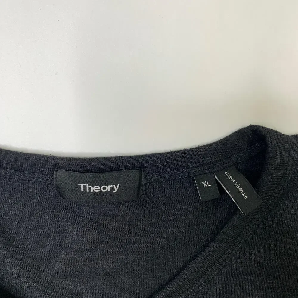 Theory Shirt Men XL Slim Fit Charcoal Long Sleeve Snap Button Henley Lightweight